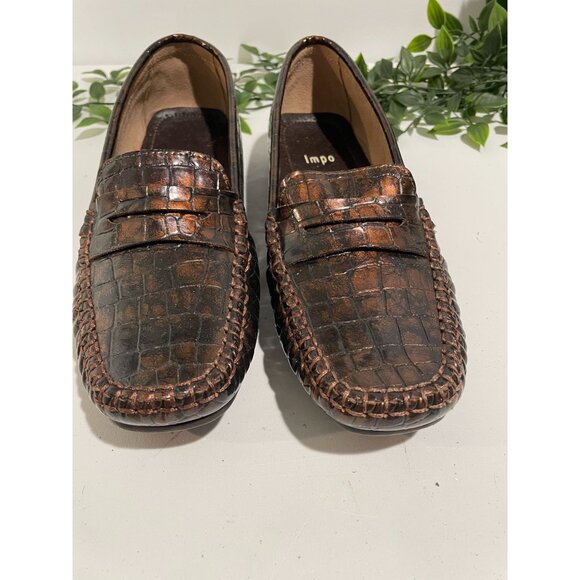 Impo Womens Devon Penny Loafer Shoe Brown Crocodile Slip On Leather 8.5M Comfort - Picture 7 of 12